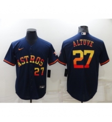 Men's Houston Astros #27 Jose Altuve Number Navy Blue Rainbow Stitched MLB Cool Base Nike Jersey