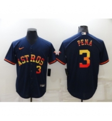 Men's Houston Astros #3 Jeremy Pena Number Navy Blue Rainbow Stitched MLB Cool Base Nike Jersey