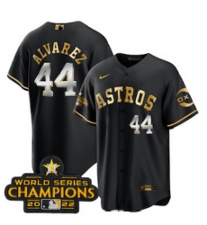 Men's Houston Astros #44 Yordan Alvarez Black Gold 2022 World Serise Champions Patch Stitched Baseball Jersey