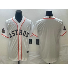 Men's Houston Astros Blank 2023 White Gold World Serise Champions Patch Cool Base Stitched Jersey