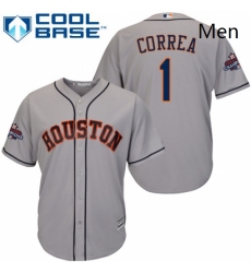 Mens Majestic Houston Astros 1 Carlos Correa Replica Grey Road 2017 World Series Champions Cool Base MLB Jersey
