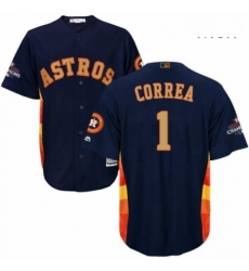 Mens Majestic Houston Astros 1 Carlos Correa Replica Navy Blue Alternate 2018 Gold Program Cool Base MLB Jersey