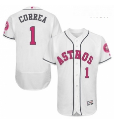 Mens Majestic Houston Astros 1 Carlos Correa Replica White 2016 Mothers Day Cool Base MLB Jersey