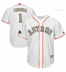 Mens Majestic Houston Astros 1 Carlos Correa Replica White 2018 Gold Program Cool Base MLB Jersey