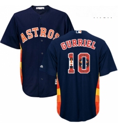 Mens Majestic Houston Astros 10 Yuli Gurriel Authentic Navy Blue Team Logo Fashion Cool Base MLB Jersey 