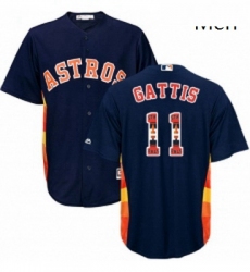 Mens Majestic Houston Astros 11 Evan Gattis Authentic Navy Blue Team Logo Fashion Cool Base MLB Jersey