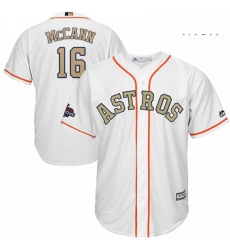 Mens Majestic Houston Astros 16 Brian McCann Replica White 2018 Gold Program Cool Base MLB Jersey