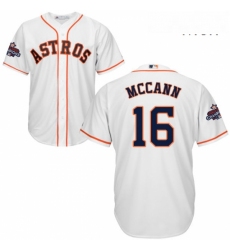 Mens Majestic Houston Astros 16 Brian McCann Replica White Home 2017 World Series Champions Cool Base MLB Jersey