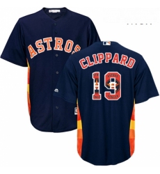 Mens Majestic Houston Astros 19 Tyler Clippard Authentic Navy Blue Team Logo Fashion Cool Base MLB Jersey 