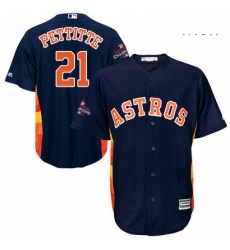 Mens Majestic Houston Astros 21 Andy Pettitte Replica Navy Blue Alternate 2017 World Series Champions Cool Base MLB Jersey