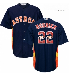Mens Majestic Houston Astros 22 Josh Reddick Authentic Navy Blue Team Logo Fashion Cool Base MLB Jersey
