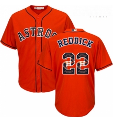 Mens Majestic Houston Astros 22 Josh Reddick Authentic Orange Team Logo Fashion Cool Base MLB Jersey