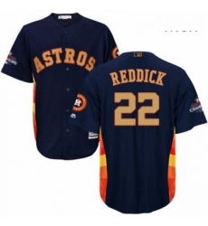 Mens Majestic Houston Astros 22 Josh Reddick Replica Navy Blue Alternate 2018 Gold Program Cool Base MLB Jersey