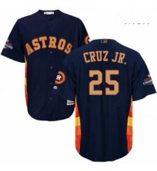 Mens Majestic Houston Astros 25 Jose Cruz Jr Replica Navy Blue Alternate 2018 Gold Program Cool Base MLB Jersey