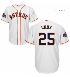 Mens Majestic Houston Astros 25 Jose Cruz Jr Replica White Home 2017 World Series Champions Cool Base MLB Jersey