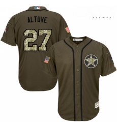 Mens Majestic Houston Astros 27 Jose Altuve Replica Green Salute to Service MLB Jersey