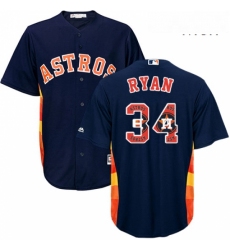 Mens Majestic Houston Astros 34 Nolan Ryan Authentic Navy Blue Team Logo Fashion Cool Base MLB Jersey
