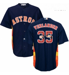 Mens Majestic Houston Astros 35 Justin Verlander Authentic Navy Blue Team Logo Fashion Cool Base MLB Jersey 