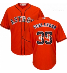 Mens Majestic Houston Astros 35 Justin Verlander Authentic Orange Team Logo Fashion Cool Base MLB Jersey 