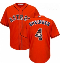 Mens Majestic Houston Astros 4 George Springer Authentic Orange Team Logo Fashion Cool Base MLB Jersey