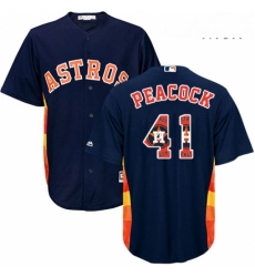 Mens Majestic Houston Astros 41 Brad Peacock Authentic Navy Blue Team Logo Fashion Cool Base MLB Jersey 