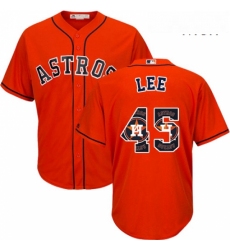 Mens Majestic Houston Astros 45 Carlos Lee Authentic Orange Team Logo Fashion Cool Base MLB Jersey