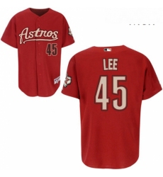 Mens Majestic Houston Astros 45 Carlos Lee Authentic Red MLB Jersey