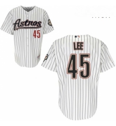 Mens Majestic Houston Astros 45 Carlos Lee Authentic White Strip MLB Jersey