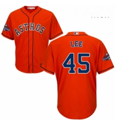 Mens Majestic Houston Astros 45 Carlos Lee Replica Orange Alternate 2017 World Series Champions Cool Base MLB Jersey