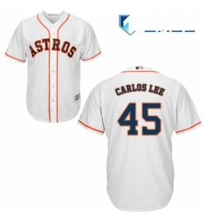 Mens Majestic Houston Astros 45 Carlos Lee Replica White Home Cool Base MLB Jersey