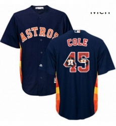 Mens Majestic Houston Astros 45 Gerrit Cole Authentic Navy Blue Team Logo Fashion Cool Base MLB Jersey 