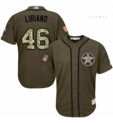 Mens Majestic Houston Astros 46 Francisco Liriano Replica Green Salute to Service MLB Jersey 