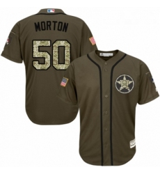Mens Majestic Houston Astros 50 Charlie Morton Authentic Green Salute to Service MLB Jersey 