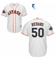 Mens Majestic Houston Astros 50 JR Richard Replica White Home 2017 World Series Champions Cool Base MLB Jersey