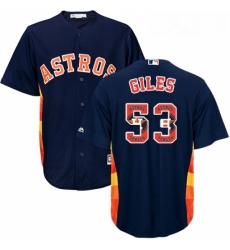 Mens Majestic Houston Astros 53 Ken Giles Authentic Navy Blue Team Logo Fashion Cool Base MLB Jersey 