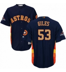Mens Majestic Houston Astros 53 Ken Giles Replica Navy Blue Alternate 2018 Gold Program Cool Base MLB Jersey 