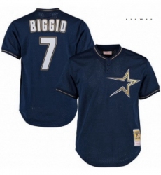 Mens Mitchell and Ness 1997 Houston Astros 7 Craig Biggio Authentic Navy Blue Throwback MLB Jersey