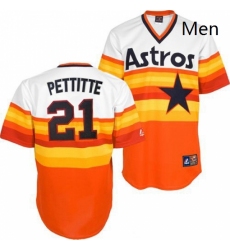 Mens Mitchell and Ness Houston Astros 21 Andy Pettitte Authentic WhiteOrange Throwback MLB Jersey