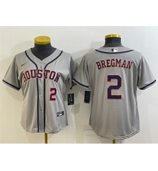 Women Houston Astros 2 Alex Bregman Gray Cool Base Stitched Baseball Jersey