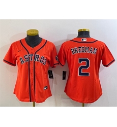 Women Houston Astros 2 Alex Bregman Orange With Patch Cool Base Stitched Baseball Jerseys