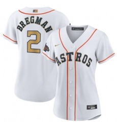 Women Houston Astros 2 Alex Bregman White 2023 Gold Collection With World Serise Champions Patch Stitched Jersey