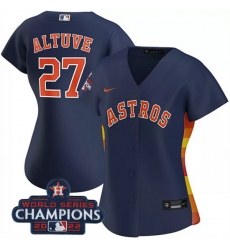 Women Houston Astros 27 Jose Altuve Navy 2022 World Series Champions Cool Base Stitched Baseball Jersey