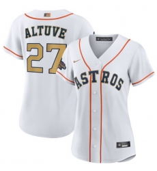 Women Houston Astros 27 Jose Altuve White 2023 Gold Collection With World Serise Champions Patch Stitched Jersey