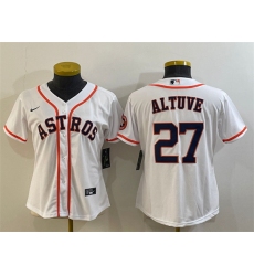 Women Houston Astros 27 Jose Altuve White With Patch Cool Base Stitched Baseball Jersey 1