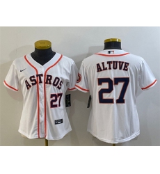 Women Houston Astros 27 Jose Altuve White With Patch Cool Base Stitched Baseball Jersey