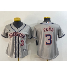 Women Houston Astros 3 Jeremy Pe F1a Gray Cool Base Stitched Baseball Jersey