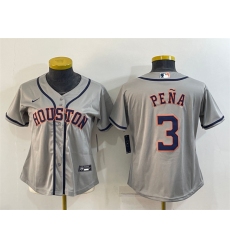 Women Houston Astros 3 Jeremy Pe F1a Gray Cool Base Stitched Baseball Jerseys