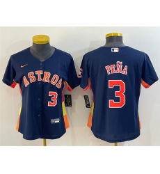 Women Houston Astros 3 Jeremy Pena Navy With Patch Cool Base Stitched Baseball Jersey