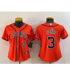 Women Houston Astros 3 Jeremy Pena Orange With Patch Cool Base Stitched Baseball Jersey 1