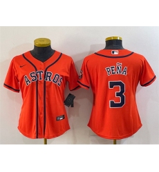 Women Houston Astros 3 Jeremy Pena Orange With Patch Cool Base Stitched Baseball Jersey